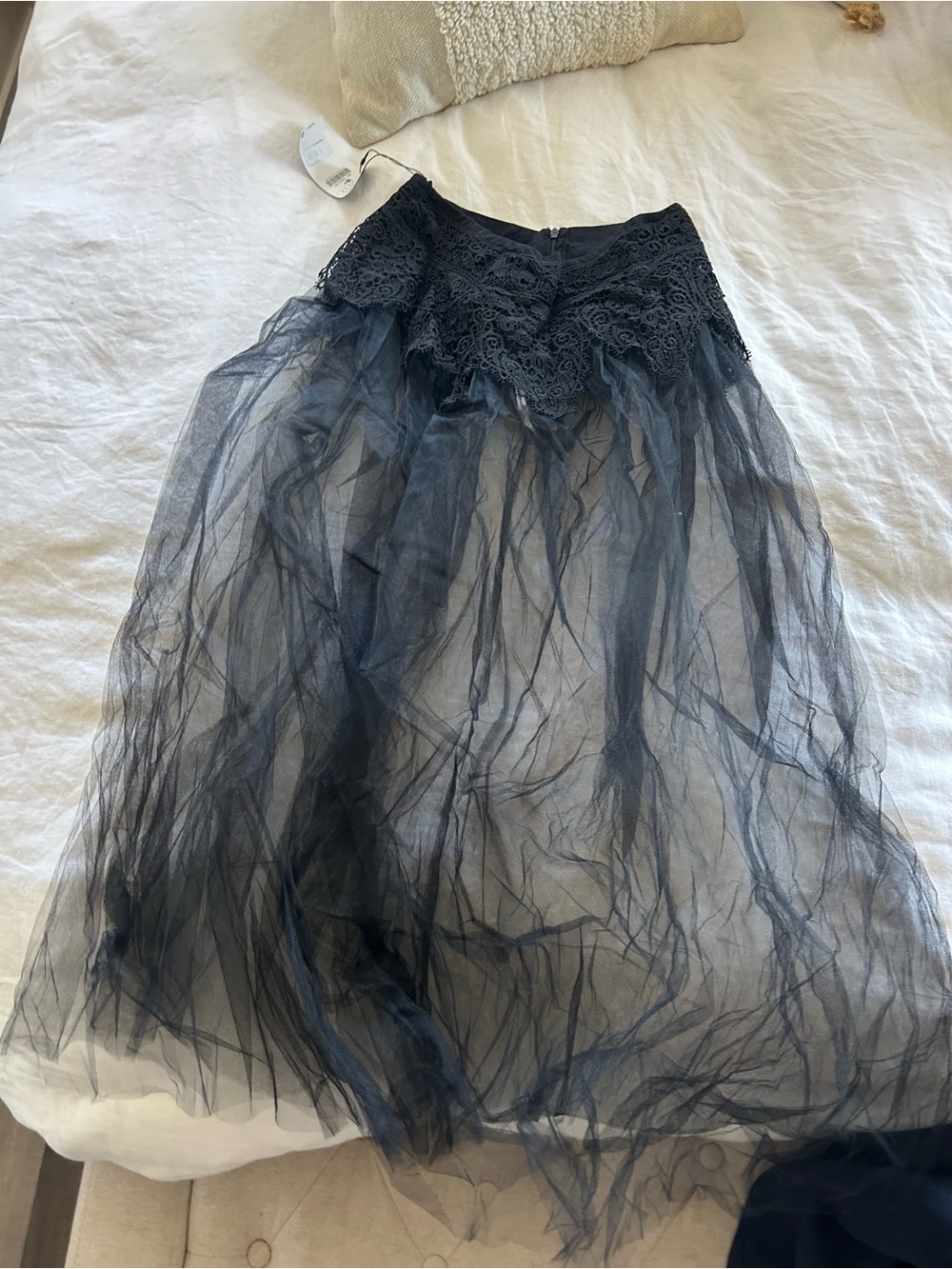 ** New with Tags - Lace Waist Sheer Tulle Maxi Skirt - Black